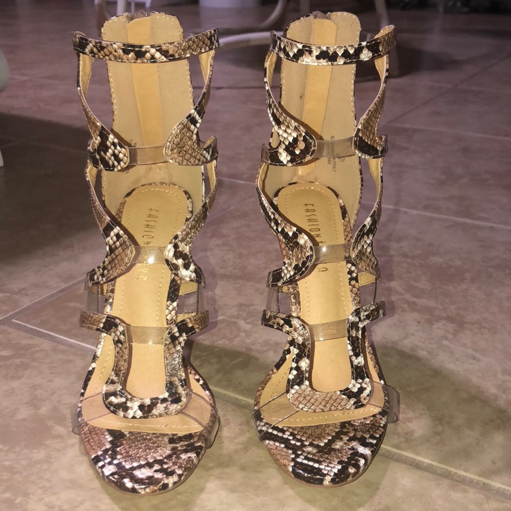 Fashion Nova Snake Print Heels - Picture 2 of 2